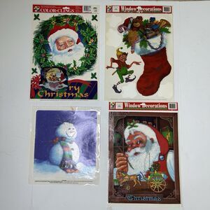 Vintage Color Clings Christmas Window Decorations Display Santa Reuse 1990s